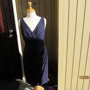 #744  NEW WOMAN'S SEQUIN & LACE NAVY EVENING DRESS BY RALPH LAUREN  (SIZE 14)